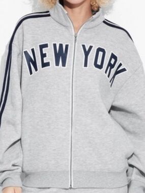 wild fable Grey Zip-Up 'New York' Sweatshirt with Navy Trim